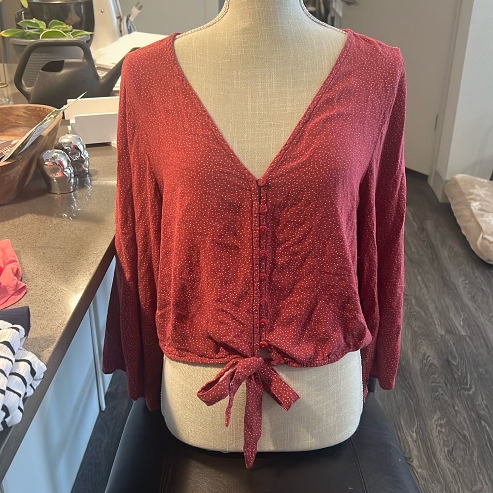 American Eagle Crop Button Down Blouse - image 1